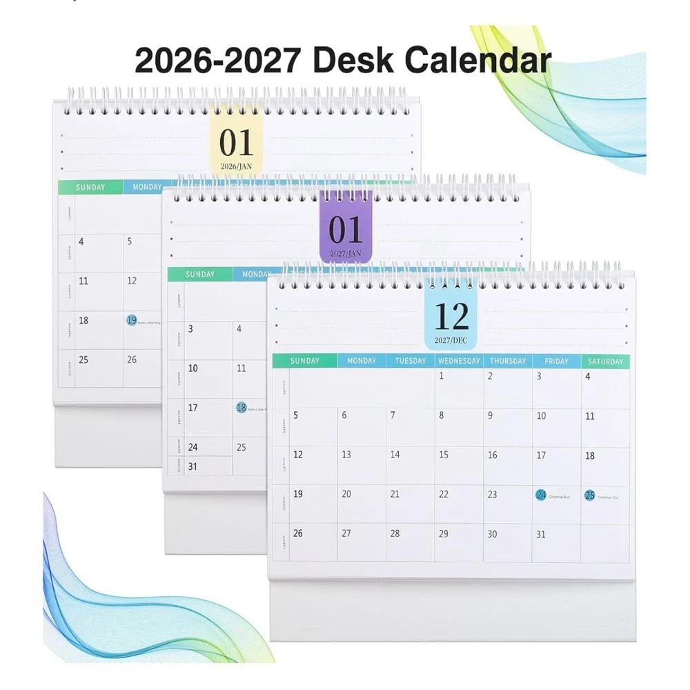 2026-2027 Desk Calendar 24 Month Standing Flip Planner White Sage Green 9.8x9.6